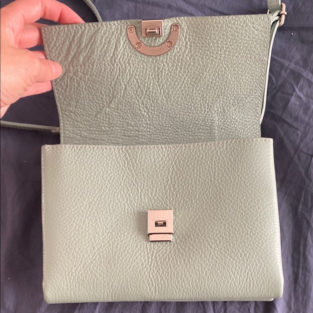 Chic Sage Green Italian Leather Crossbody Bag - Picture 2 of 6